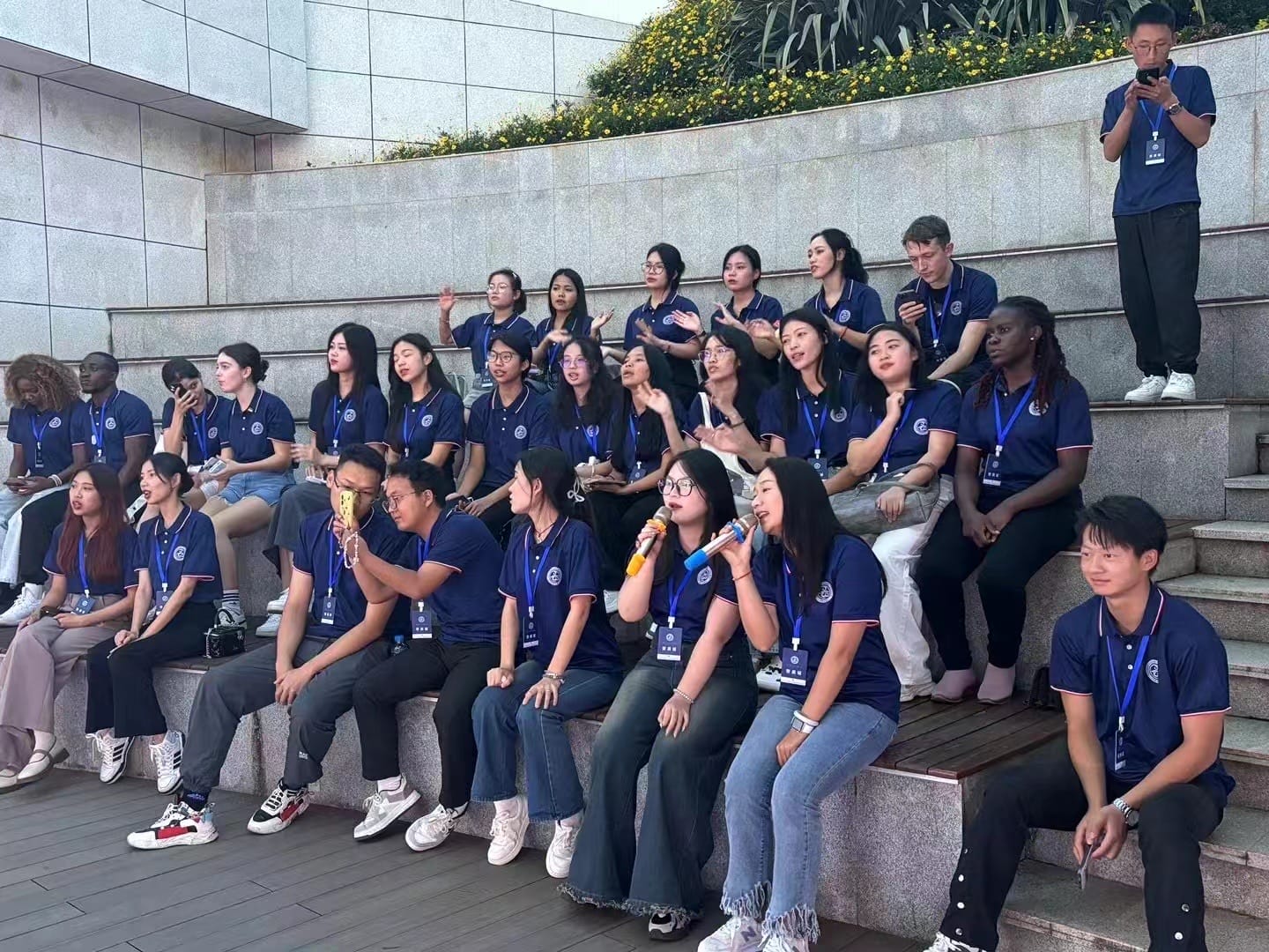 People painting or engaging in activity